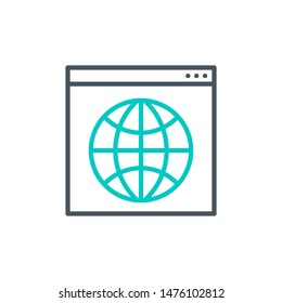 Web site window internet outline flat icon. Single high quality outline logo symbol for web design or mobile app. Thin line sign design logo. Black and blue icon pictogram isolated on white background