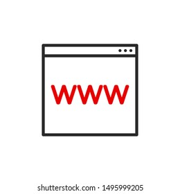 Web site window internet outline flat icon. Single high quality outline logo symbol for web design or mobile app. Thin line sign design logo. Black and red icon pictogram isolated on white background