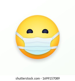 Web smile template with mouth mask. Smiley face with a white medical surgical mask. Coronavirus. Quarantine. Vector illustration. EPS 10