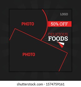 Web And Social Media Ad Post Square Template For Foods, Fast Food, Burger, Pizza, Restaurant Business  