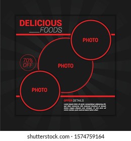 Web And Social Media Ad Post Square Template For Foods, Fast Food, Burger, Pizza, Restaurant Business  