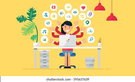 Web Social Network Concept for blog and social networks, online shopping and email, files of video, images and photos. Elements for count of views, likes and reposts. Vector