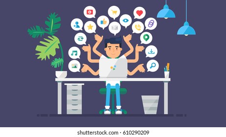 Web Social Network Concept for blog and social networks, online shopping and email, files of video, images and photos. Elements for count of views, likes and reposts. Vector