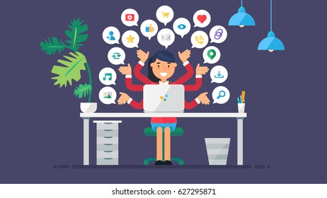 Web Social Network Concept for blog and social networks, online shopping and email, files of video, images and photos. Elements for count of views, likes and reposts. Vector