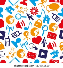 web and social networks simple color icons seamless pattern eps10
