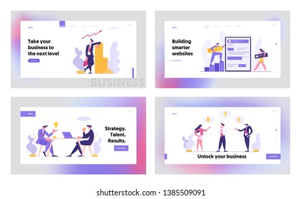 Web Software Development Concept Banner. Characters Partnership Meeting. Man and Woman Programmer Coding Mobile App Landing Page. Rich Businessman with Stack of Money. Vector flat cartoon illustration