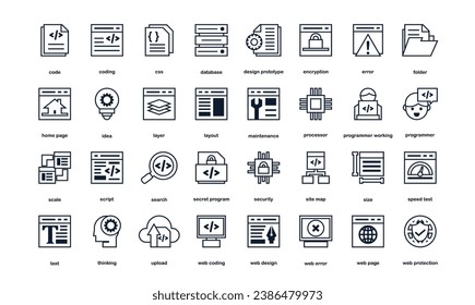 web and software development line icons set. Simple web development icons for software  coding  component.