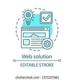 Web Solution Concept Icon. Digital Marketing Strategy Idea Thin Line Illustration. Website Development. Branding. Custom Web Design. SEO Services. Vector Isolated Outline Drawing. Editable Stroke