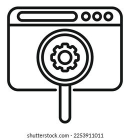 Vector de esquema de icono de búsqueda de soluciones Web. Problema creativo. Idea de diseño