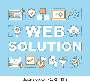Web solution word concepts banner. Digital marketing strategy. SEO research. Web consulting. Presentation, website. Isolated lettering typography idea with linear icons. Vector outline illustration
