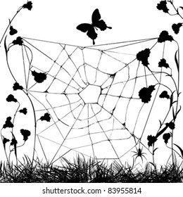 web spider in black and white, grunge background
