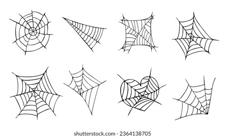 Web spider cobweb icons set. Outline illustration of 8 web spider cobweb vector icons.
