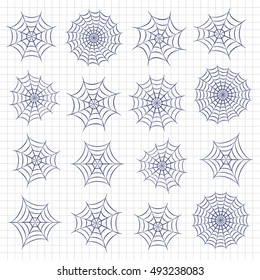 Web spider cobweb icons set. Vector outline illustration of cobweb. 