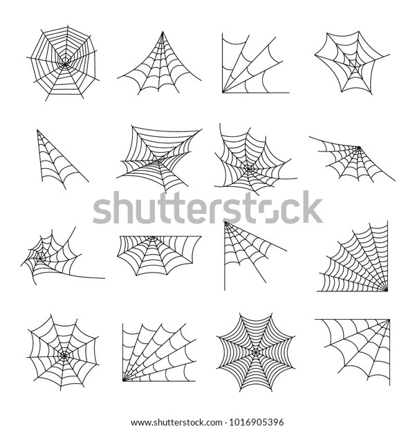 クモの巣のアイコンセット ウェブ用の16本のクモの巣のベクター画像アイコンのアウトラインイラスト のベクター画像素材 ロイヤリティフリー