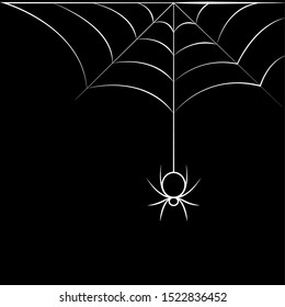 Web with spider on black background. Vector illustration.