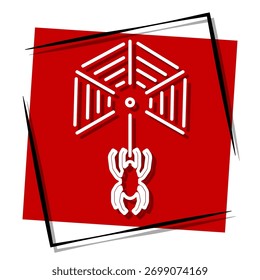 web spider, red banner in a frame. Vector illustration on a white background.