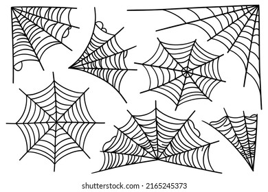 Web spider vector illustration set. Outline illustration of spider web cobweb vector icons for halloween design.