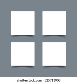 Web Square Banners With Shadow Set Isolated On Dark Gray Background. White Paper Cards Template. Realistic Vector Mock Up