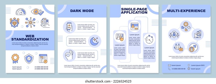 Web standardization brochure template. Digital trends. Leaflet design with linear icons. Editable 4 vector layouts for presentation, annual reports. Arial-Black, Myriad Pro-Regular fonts used