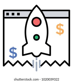 Web startup, colored line icon growth hacking concept