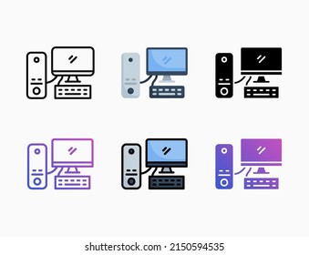 Web station computer desktop icon set with line, outline, flat, filled, glyph, color, gradient. Editable stroke and pixel perfect. Can be used for digital product, presentation, print design and more.