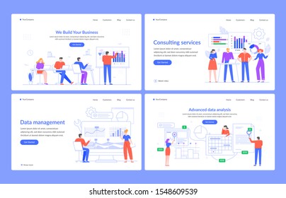 Web statistics concept. Software data analysis, management and consulting services, marketing, modern characters vector illustration landing page template. Digital analytics, online research