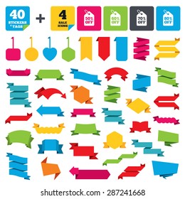 Web stickers, banners and labels. Sale price tag icons. Discount special offer symbols. 50%, 60%, 70% and 80% percent off signs. Price tags set. Vector