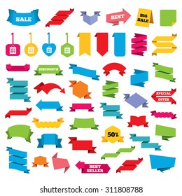 Web stickers, banners and labels. Sale bag tag icons. Discount special offer symbols. 10%, 20%, 30% and 40% percent off signs. Price tags set. Vector