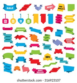 Web stickers, banners and labels. Sale bag tag icons. Discount special offer symbols. 50%, 60%, 70% and 80% percent sale signs. Price tags set. Vector