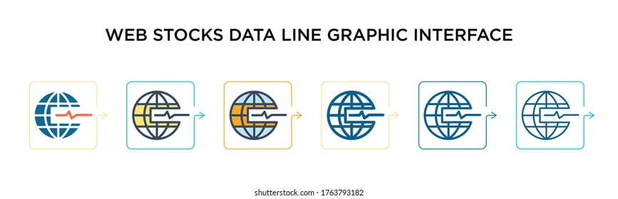 Web stocks data line graphic interface symbol vector icon in 6 different modern styles. Black, two colored web stocks data line graphic interface symbol icons designed in filled, outline, line and 