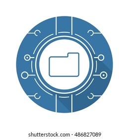 Web storage flat design long shadow icon. Cloud computing. Folder in microchip pathways. Vector silhouette symbol