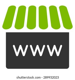 Web store icon from Business Bi-color Set. Vector style: bi-color flat symbol, Eco green and gray colors, rounded angles, white background.