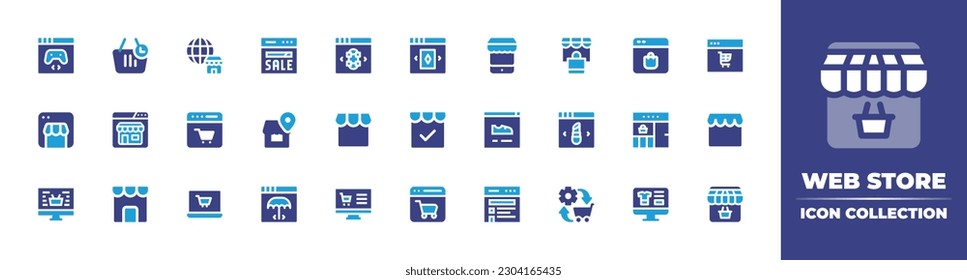 Web store icon collection. Duotone color. Vector illustration. Containing game console, shopping basket, ecommerce, sale, online shop, mobile shop, online shopping, web, online store, stores, store.