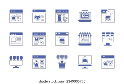 Web store icon set. Duotone style line stroke and bold. Vector illustration. Containing online, shopping, shop, electronics, web, buy, cart, store, ecommerce.
