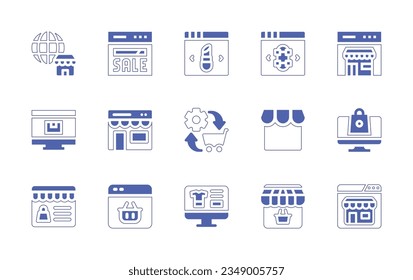 Conjunto de iconos del almacén web. Curso de línea de estilo duotónico y negrita. Ilustración vectorial. Conteniendo ecommerce, venta, online, tienda, compras, comercio, tienda.