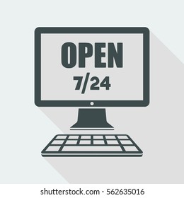 Web store open 7/24 - Vector flat icon