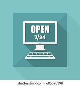 Web store open 7/24 - Vector flat icon
