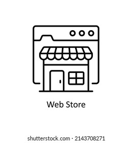 Web Store vector outline icon for web isolated on white background EPS 10 file