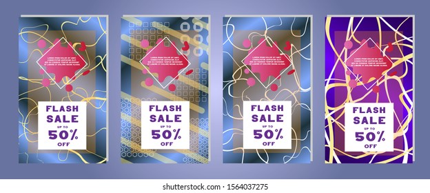 Web stories and discount banner. Gradient colorful template for discount and flash sales