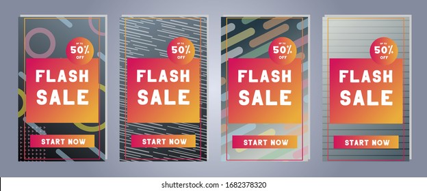 Anuncio de artículos web y descuentos. Plantilla de color degradado para ventas de descuento y flash