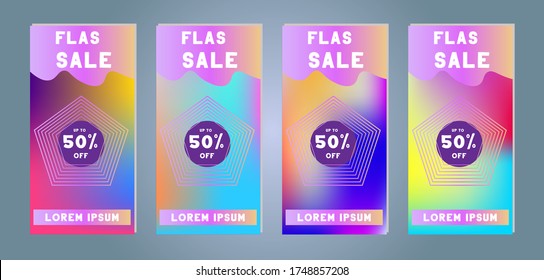 Historias web y banner de descuento. Plantilla de color degradado para ventas de descuento y flash