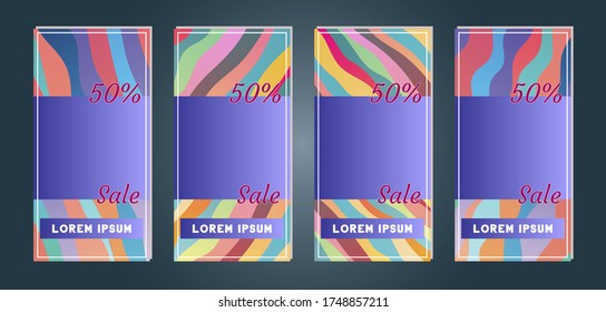 Web stories and discount banner. Gradient colorful template for discount and flash sales