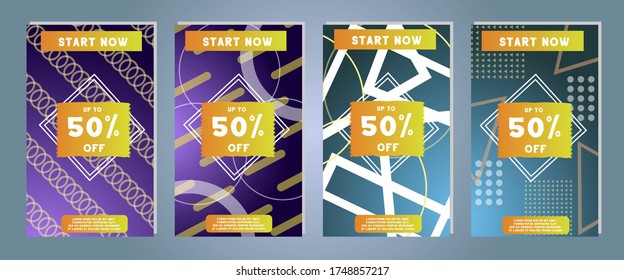 Web stories and discount banner. Gradient colorful template for discount and flash sales