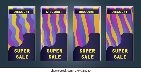 Web stories and discount banner. Gradient colorful template for discount and flash sales