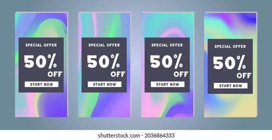 Web stories and discount banner. Gradient colorful template for discount and flash sales