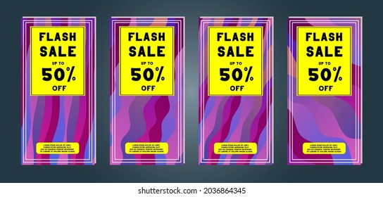 Web stories and discount banner. Gradient colorful template for discount and flash sales