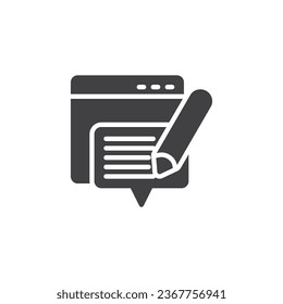 Web Stories vector icon. Web page with chat message filled flat sign for mobile concept and web design. Blog writing glyph icon. Symbol, logo illustration. Vector graphics