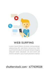 Web surfing. Guy with a phone