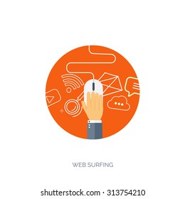 Web surfing. Internet. Mouse. Chatting, social network.