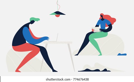 Web surfing search people characters vector illustration flat design